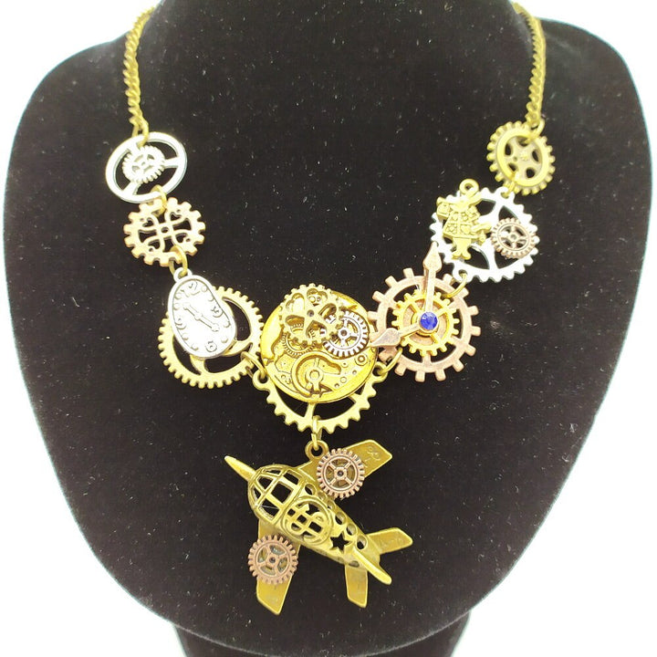 steampunk golden plane necklace