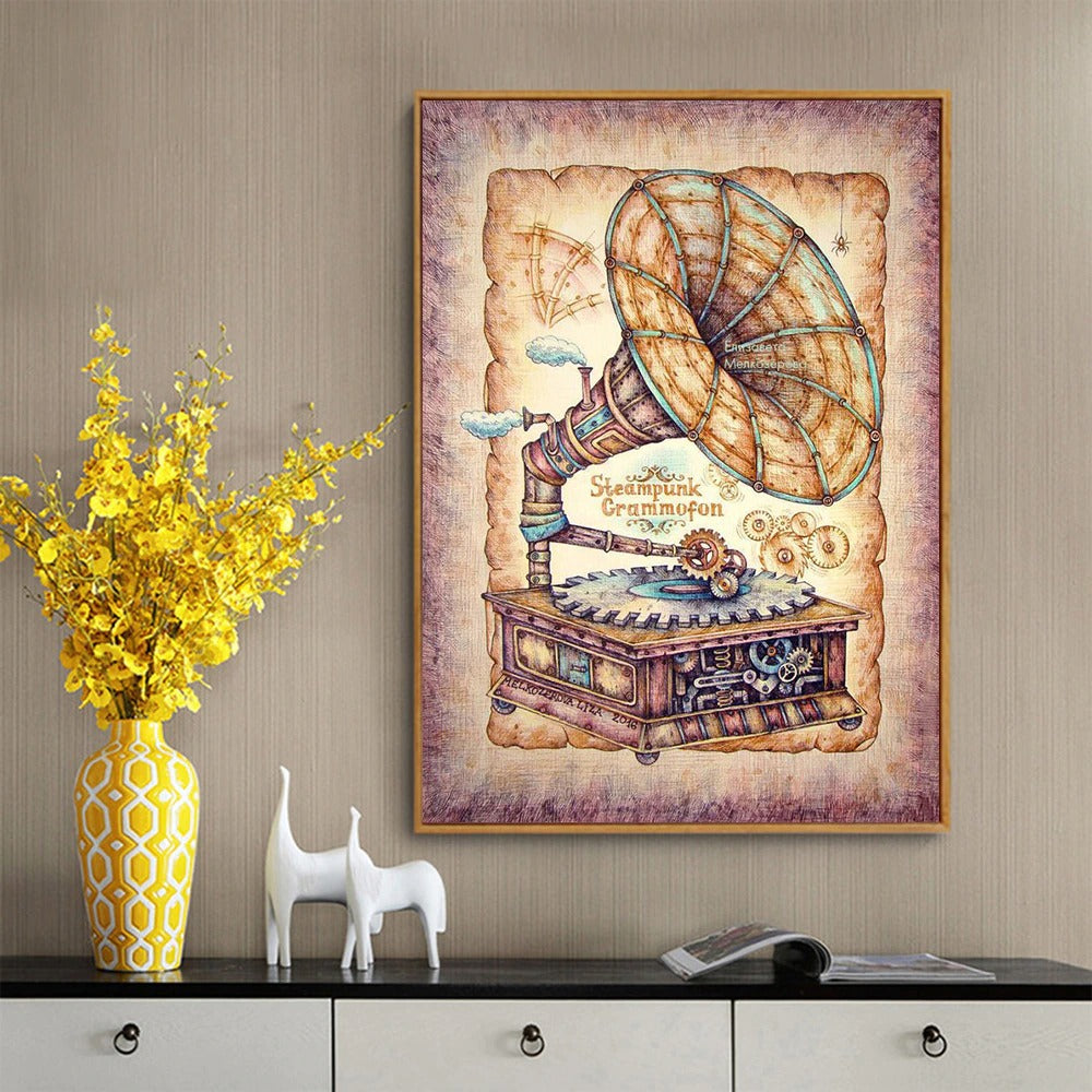 steampunk grammophon painting