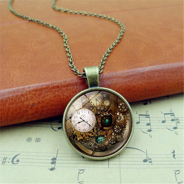 Steampunk gears and clocks necklace