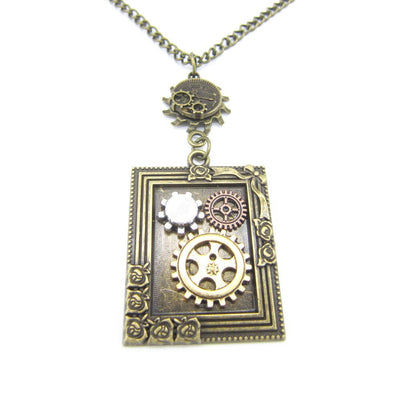 steampunk photo frame necklace