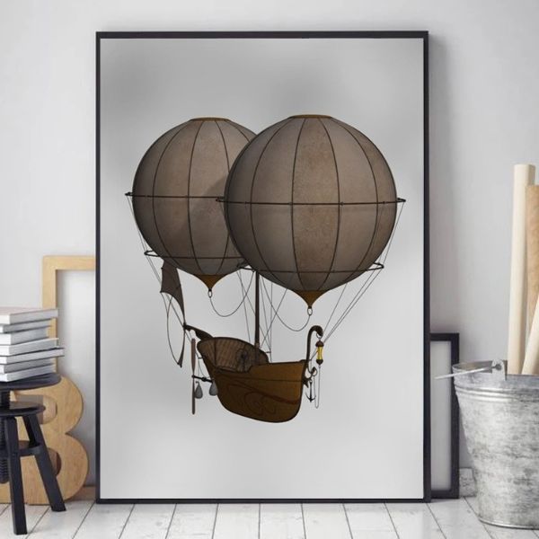 Steampunk two ballons airship wall art